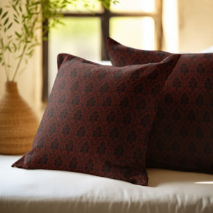 Coussin Motif damassé burgundy et noir