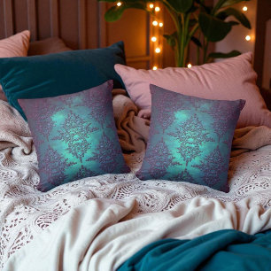 Coussin Motif damassé sarcelle à violet fantaisie