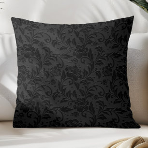 Coussin Motif damassé vintage monochrome noir