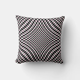 Coussin Motif damier trippy rose noir gris