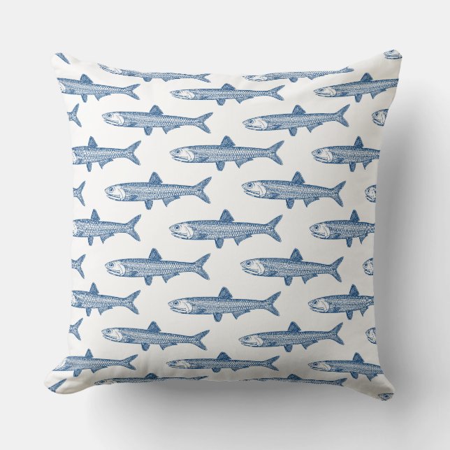 Coussin Motif d'anchois - bleu Shibori sur blanc (Recto)