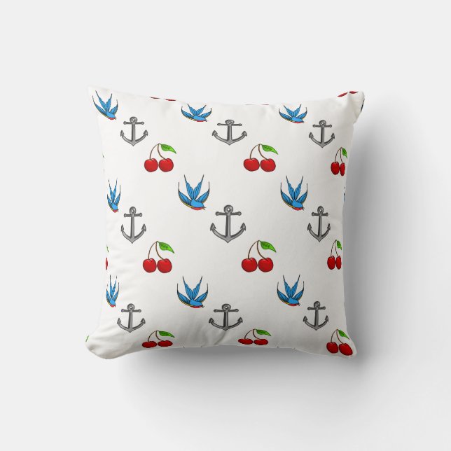 Coussin Motif d'Ancre de cerise d'oiseau bleu des années (Recto)