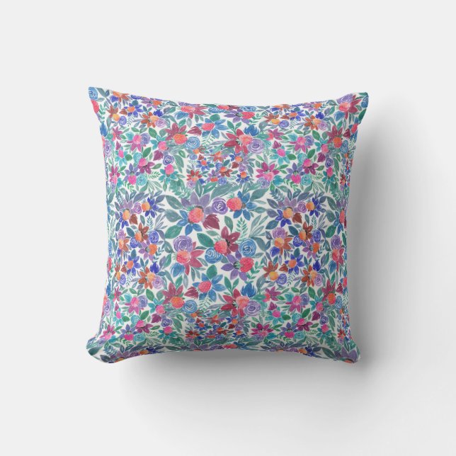 Coussin Motif d'aquarelle aux fraises florales (Recto)