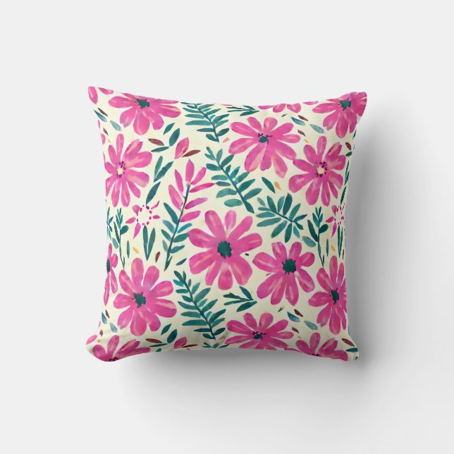 Coussin Motif d'aquarelle Botanique Rose (Recto)
