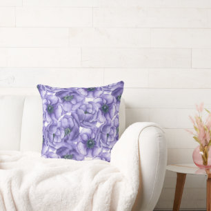 Coussin Motif d'aquarelle de fleurs d'anémone violet