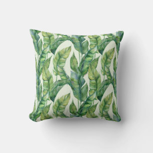 Coussin Motif d'aquarelle Feuille à la banane verte