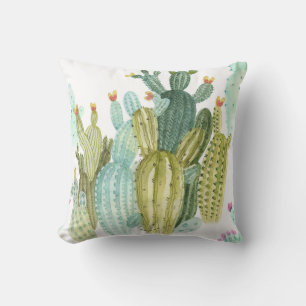 Coussin Motif d'aquarelle vintage Cactus Blooming