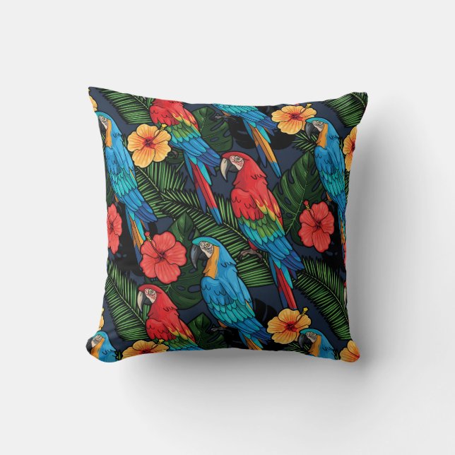Coussin Motif d'ara et de ketmie (Recto)