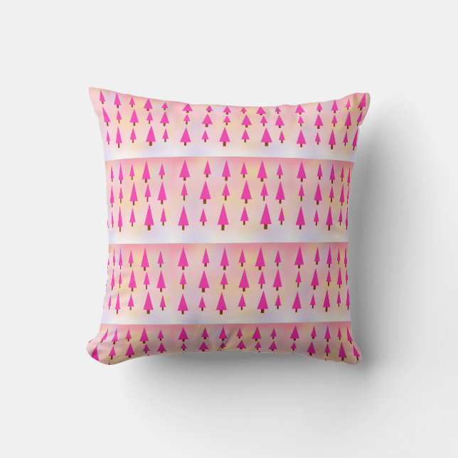 Coussin Motif d'arbre de Noël rose et blanc (Recto)