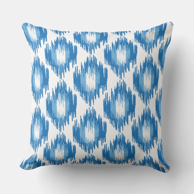Coussin Motif d'art bleu blanc Ikat Ogee (Recto)