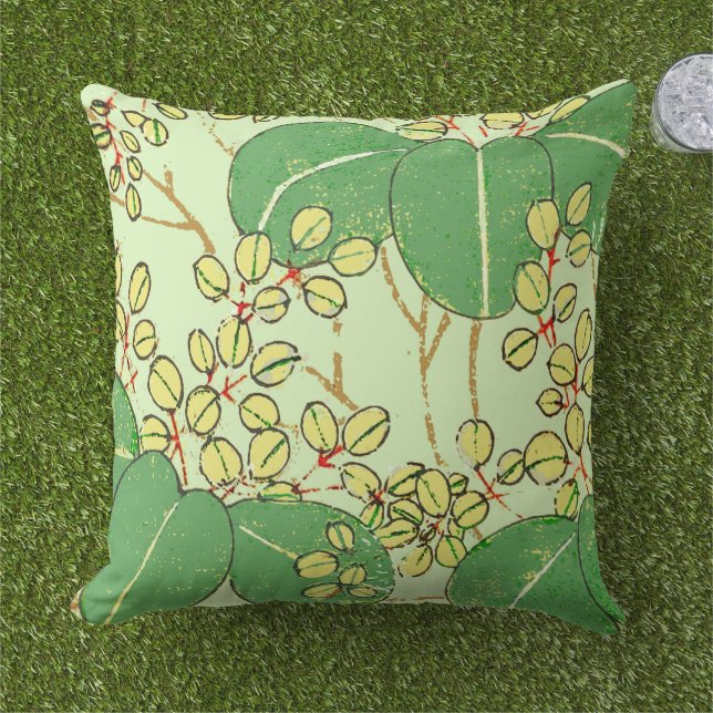 Coussin Motif d'art botanique floral de la feuille japonai (Herbe)