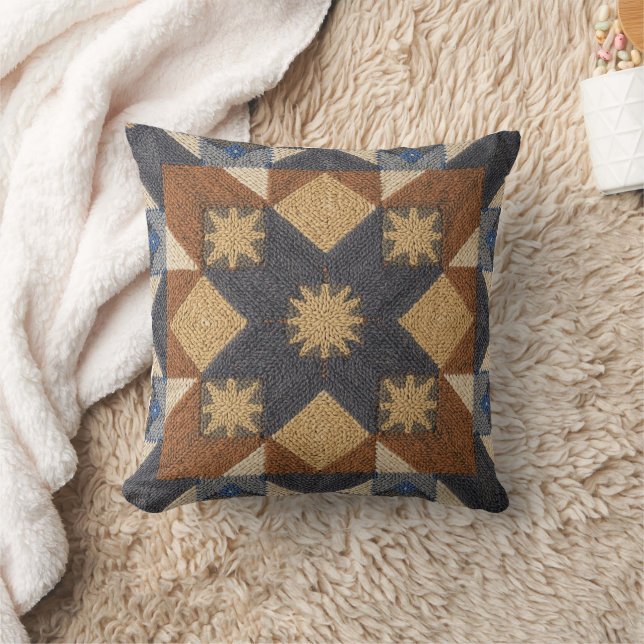 Coussin motif d'art de bloc de patchwork géométrique vinta (Couverture)