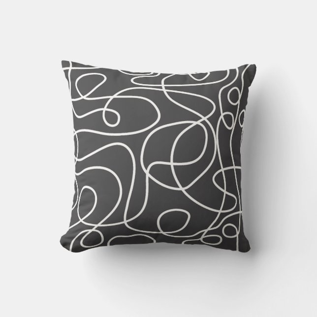 Coussin Motif d'art Doodline | Blanc sur Graphite (Recto)