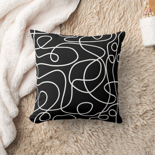 Coussin Motif d'art Doodline | Blanc sur noir (Couverture)