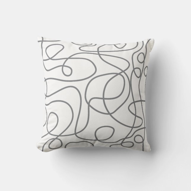 Coussin Motif d'art Doodline | Gris sur blanc (Recto)