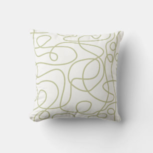 Coussin Motif d'art Doodline Pale Pistache sur Blanc