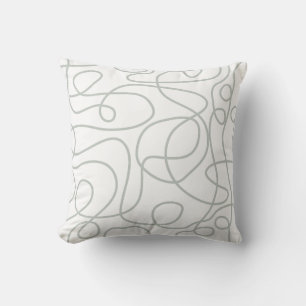 Coussin Motif d'art Doodline   Vert gris clair sur blanc