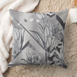 Coussin Motif d'art en ligne de tulipe géométrique moderne