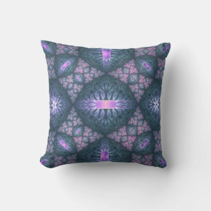 Coussin motif d'art fractal 3D Turquoise violet rose