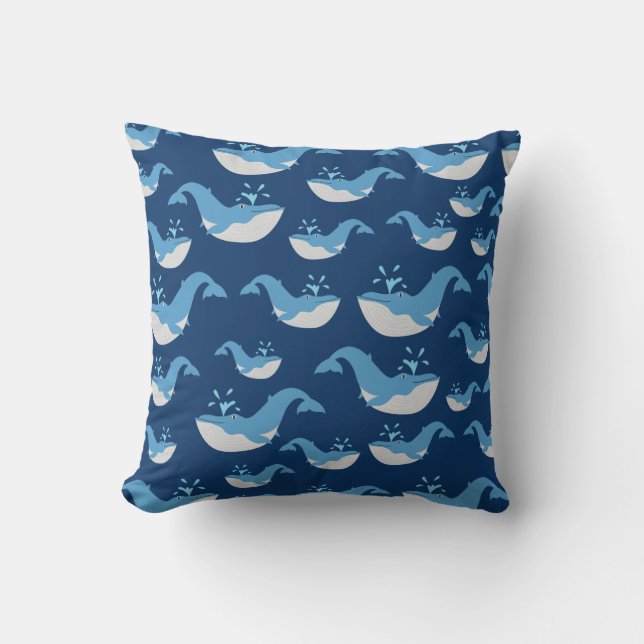 Coussin Motif de baleines de l'océan bleu profond (Recto)