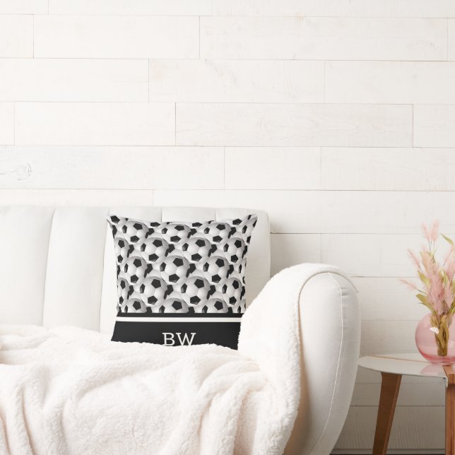 Coussin Motif de balle de soccer noir noir (Canapé)