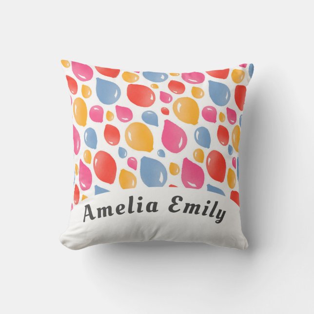 Coussin Motif de ballon du parti Nom de l'enfant (Recto)