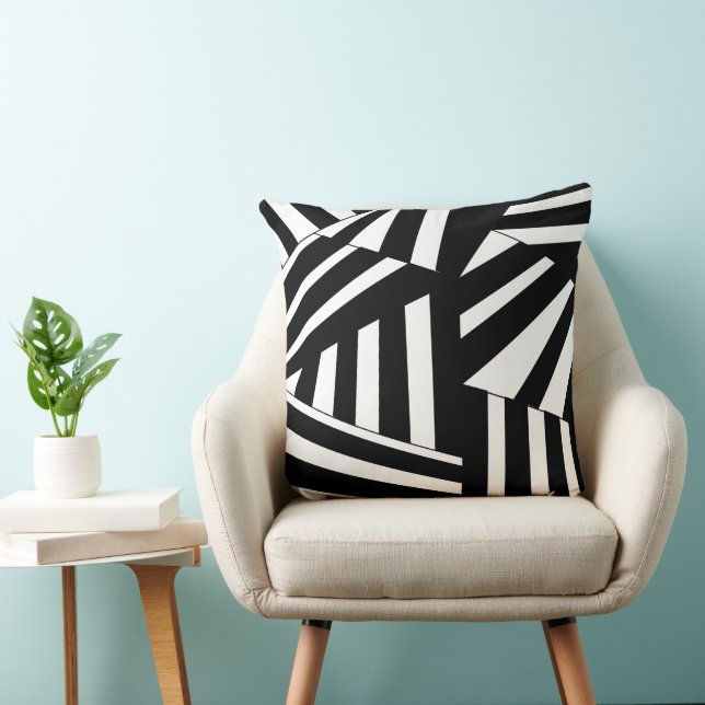 Coussin Motif de bandes diagonales en noir et blanc (Chaise)