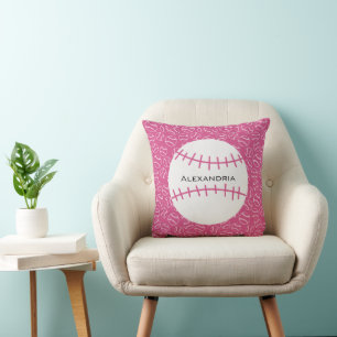 Coussin Motif de baseball personnalisé en rose