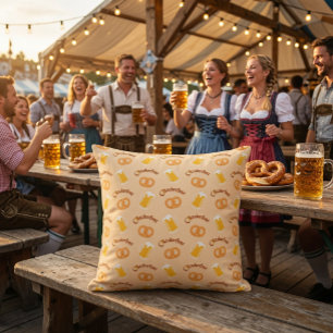 Coussin Motif de bière et de bretzel Oktoberfest