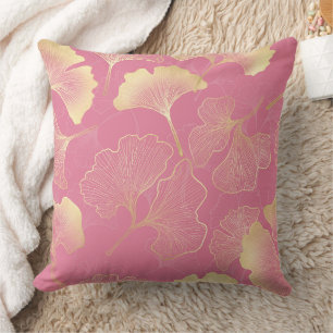 Coussin Motif de blush de feuille de ginkgo en or Art Nouv