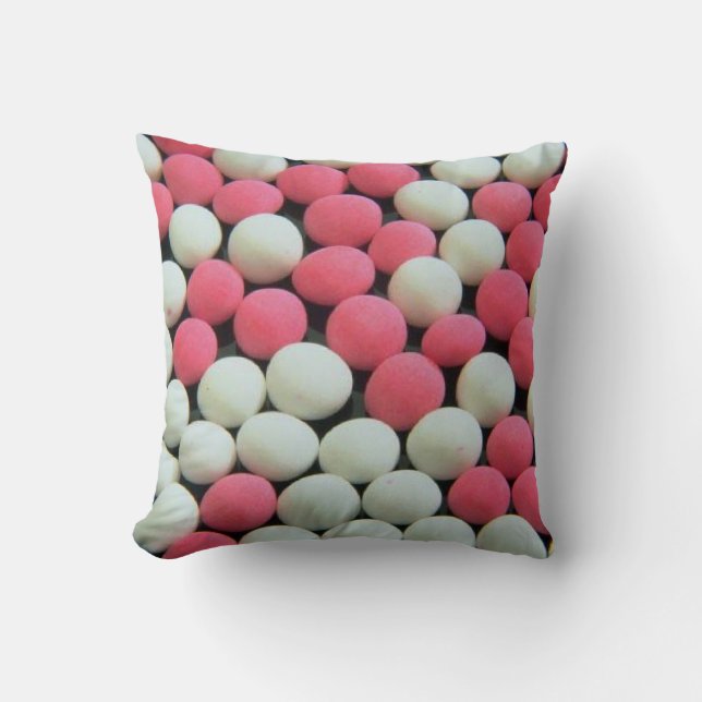 Coussin Motif de bonbons rose et blanc (Recto)
