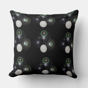 Coussin Motif De Bowls De Pelouse Noir Et Blanc.