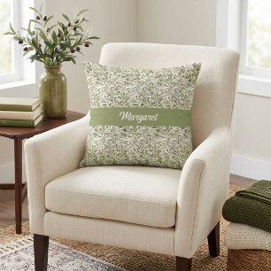 Coussin Motif de branche d'olivier botanique vert sauge