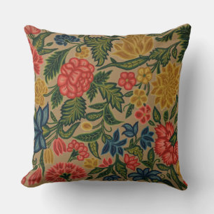 Coussin Motif de broderie florale au crewel vintage