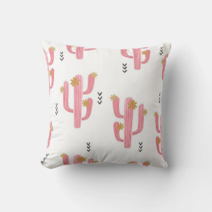 Coussin Motif de cactus à fleurs d'aquarelle transparente.