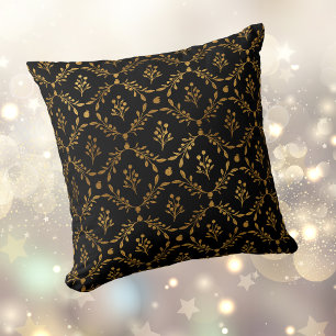 Coussin Motif de cadre en feuille d'or sur noir