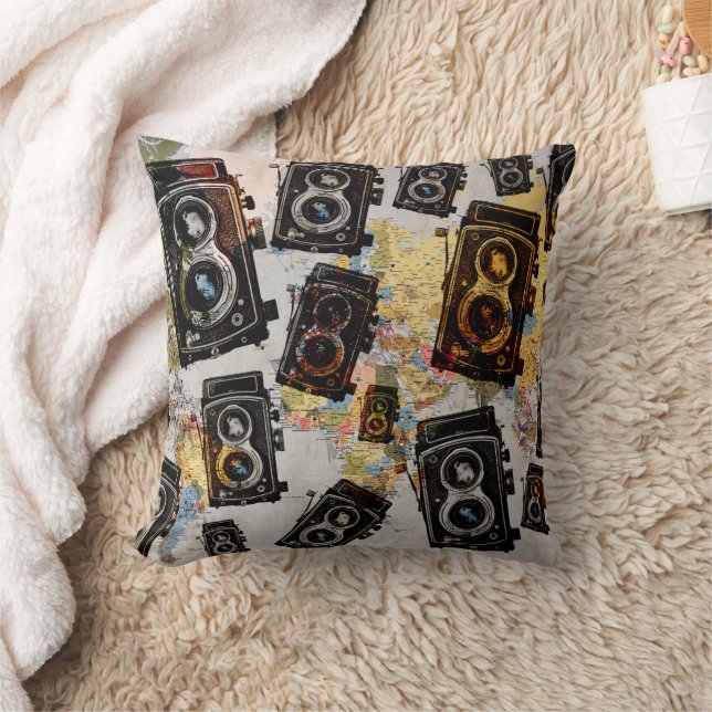 Coussin Motif de caméra Vintage voyage (Couverture)