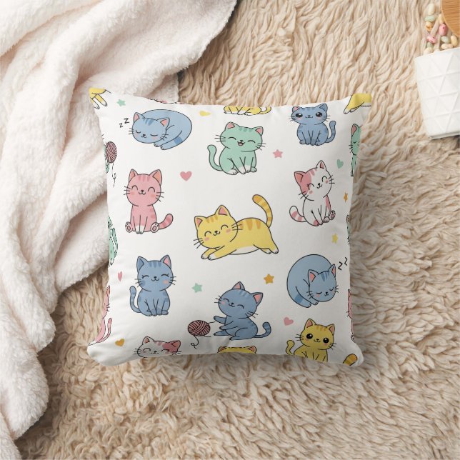 Coussin Motif de caricatures de chats Kawaii (Couverture)