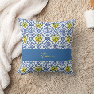 Coussin Motif de carreaux de campagne française avec monog