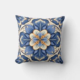 Coussin Motif de carrelage fleuri de style méditerranéen