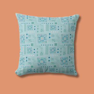 Coussin Motif de carte bleue et Turquoise