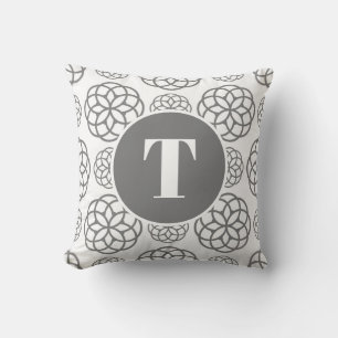 Coussin Motif de cercle gris personnalisé en monogramme