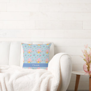 Coussin Motif de champignons floraux Pastel Blue Nom