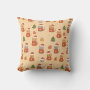 Coussin Motif de chat de Noël mignon – Chats festifs Kawai
