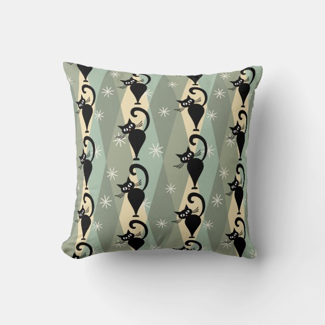 Coussin Motif de chat noir du milieu du siècle (Recto)