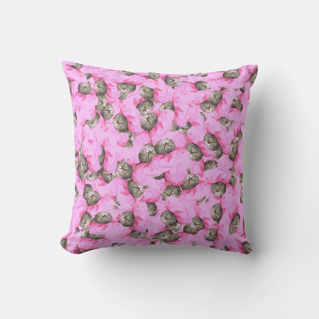 Coussin Motif de chat rose drôle (Recto)