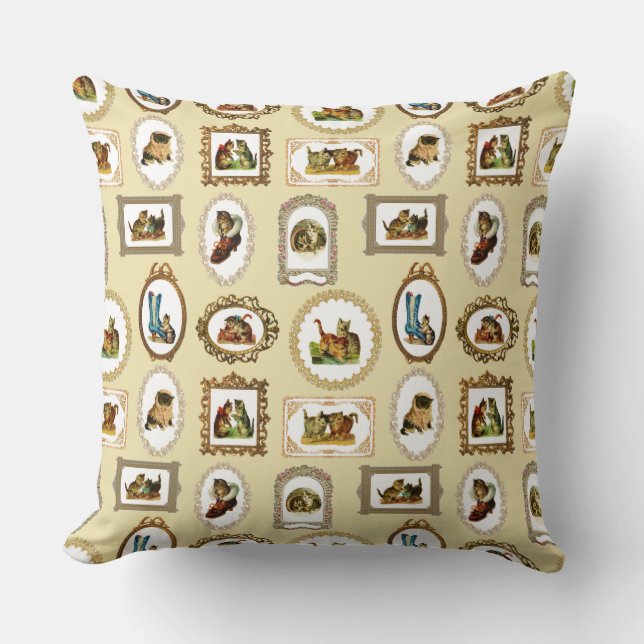 Coussin Motif de chats encadrés Vintages (Recto)