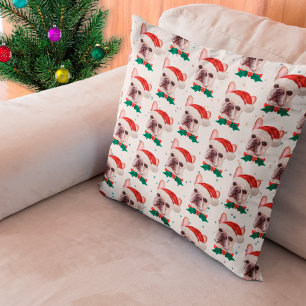 Coussin Motif de chien de Noël de race Bouledogue Français