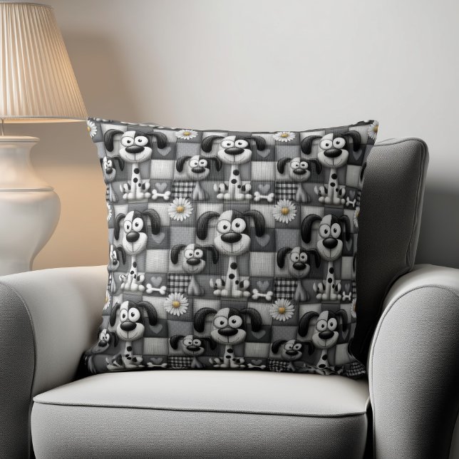 Coussin Motif de chien patchwork noir et blanc (Créateur téléchargé)