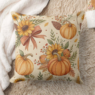 Coussin Motif de citrouille et de tournesol automnal cosy